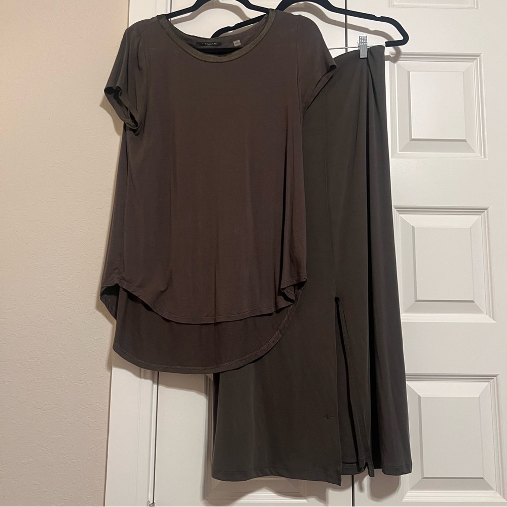Tahari Olive Top and Skirt Set - with flaws, see description